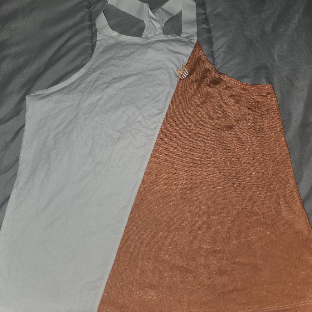Adidas White and Orange Sleeveless Workout Top